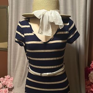 Navy & cream striped dress sz S/M